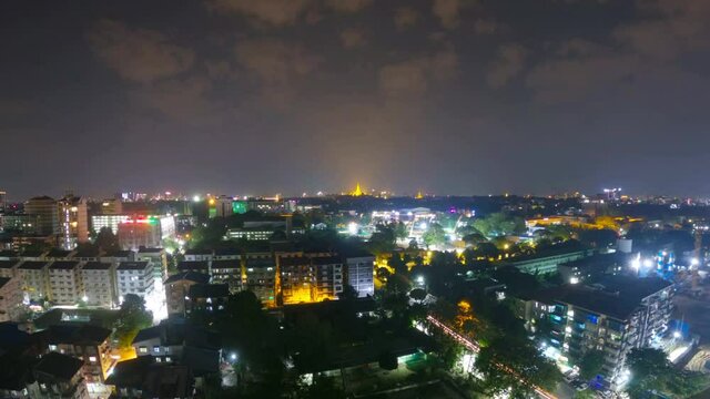 Yangon City Skyline Night Time-lapse