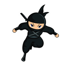 black cartoon ninja starts jump to attack and running © fzr design