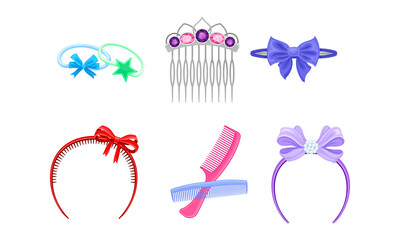 Plastic Hair Accessories with Comb and Hair Clips Vector Set