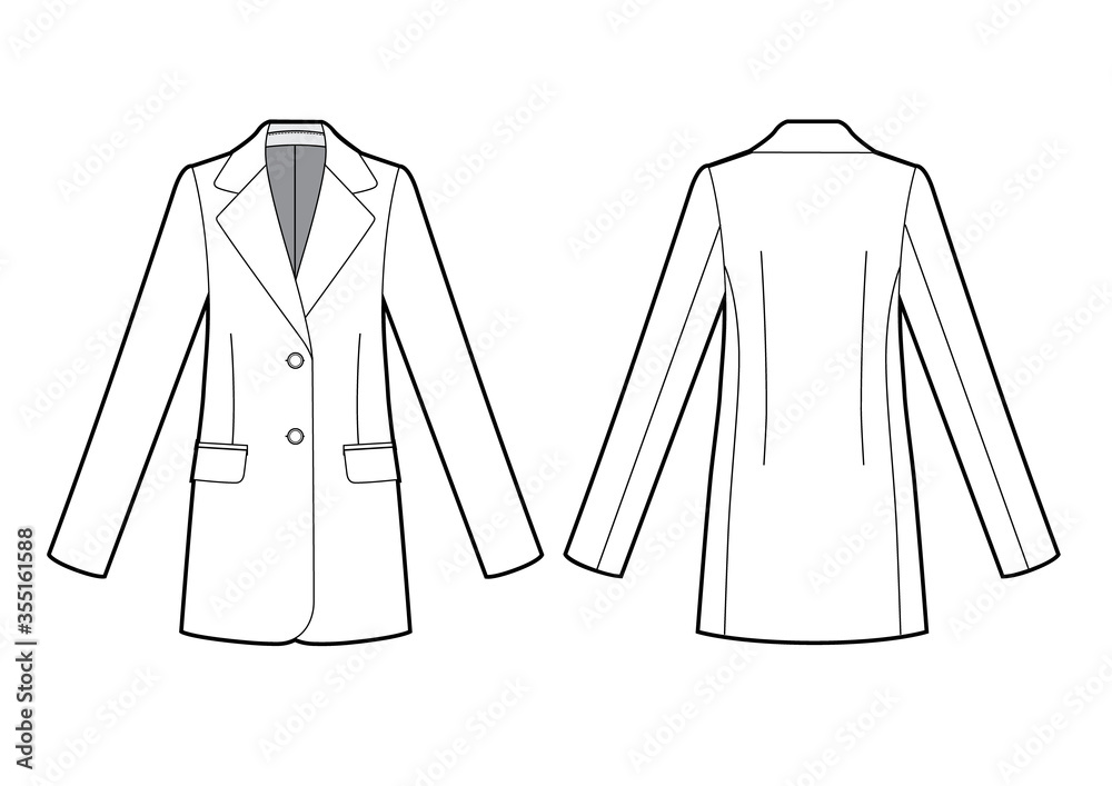 Poster womans classic jacket bw sketch, fashion illustration