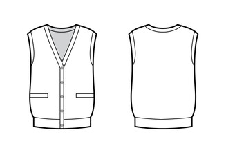 Knitted classic vest with butoons clasp fashion sketch.