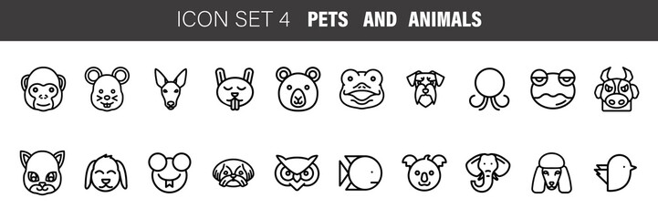 Set of Outline Stroke pets and animals Icons Vector Illustration