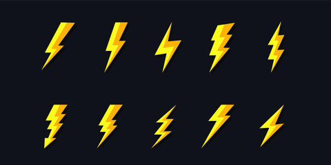 Set Lightning bolt. Thunder and Bolt Lighting Flash Icons Set. Modern flat style. Vector illustration.