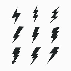 Set Lightning bolt. Thunder and Bolt Lighting Flash Icons Set. Modern flat style. Vector illustration.