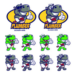 cartoon hippopotamus as plumber services. it can be used as logo or mascot