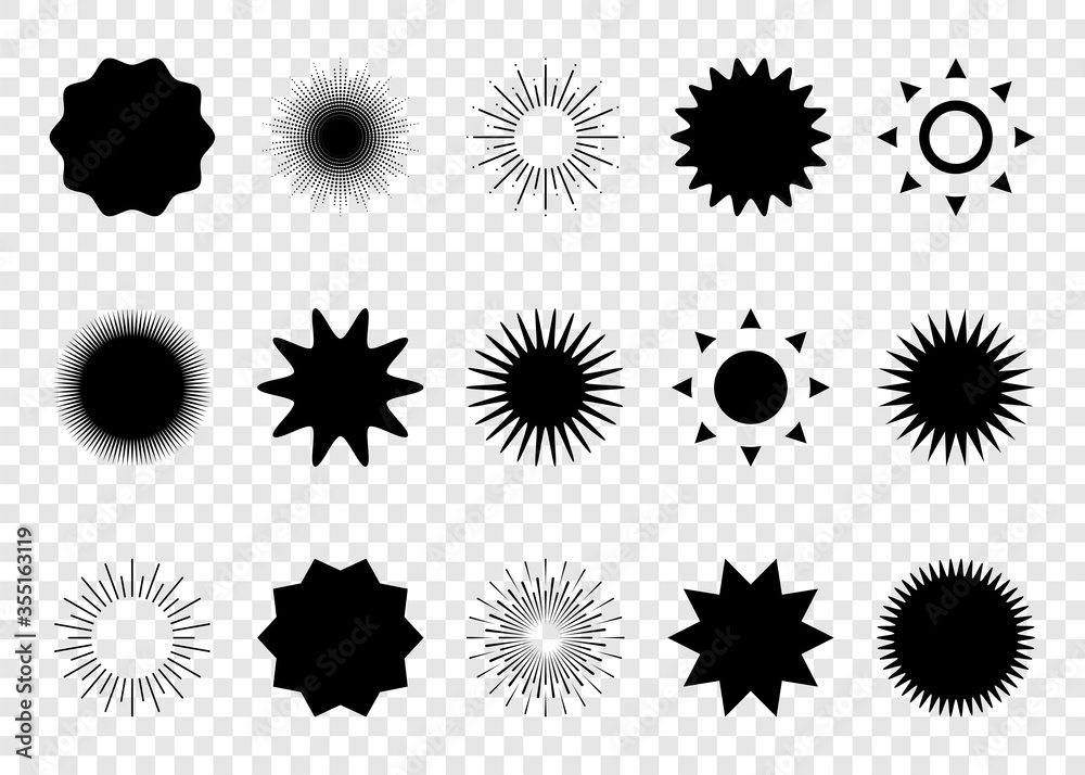 Wall mural sun. sun rays collection vector icons. sun icons collection, isolated. rays in flat design. vector i