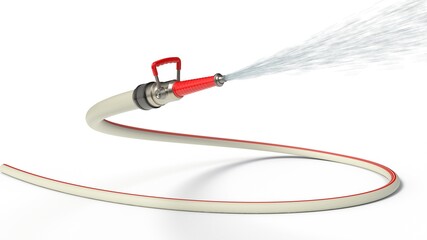 fire hose with modern nozzle squirting water. isolated on white background. 3d illustration