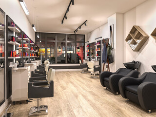 modern hairdressing salon interior, 3d illustration