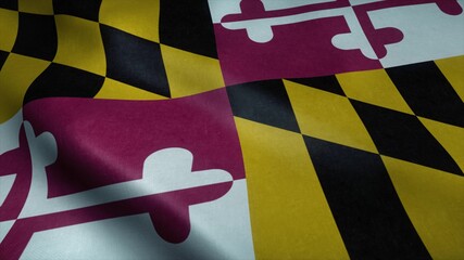 State flag of Maryland waving in the wind. 3d rendering
