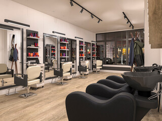 modern hairdressing salon interior, 3d illustration