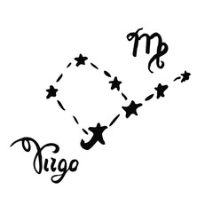 The Constellation Of Vigro. vector illustration. Zodiac sign, symbol and calligraphic name drawn by hand on a white background. Doodle style. For horoscopes, postcards, and astrological books.