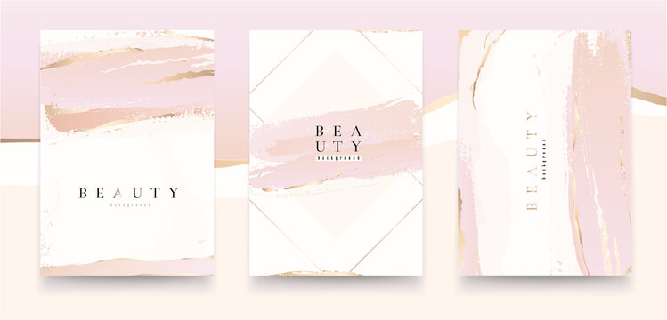 Universal artistic cards templates. Pastel rose and pink brush strokes. Modern fashionable design. Good for cover, invitation, placard, brochure, poster, card, flyer and other.