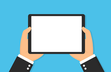 Tablet computer in hands. Vector illustration