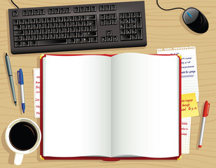 Red desk diary from above