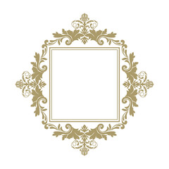 empty golden ornamental frame, damask pattern, vector