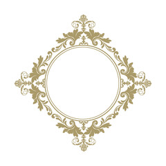 empty golden ornamental frame, damask pattern, vector