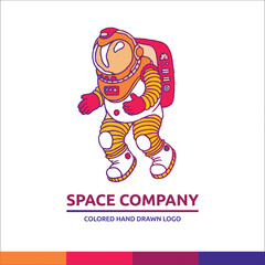 Spaceman cosmonaut white, pink and orange univerce vector cartoon illustration space cosmos logo
