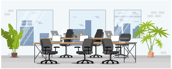 Empty working space and Creative office interior design concept. Vector flat illustration