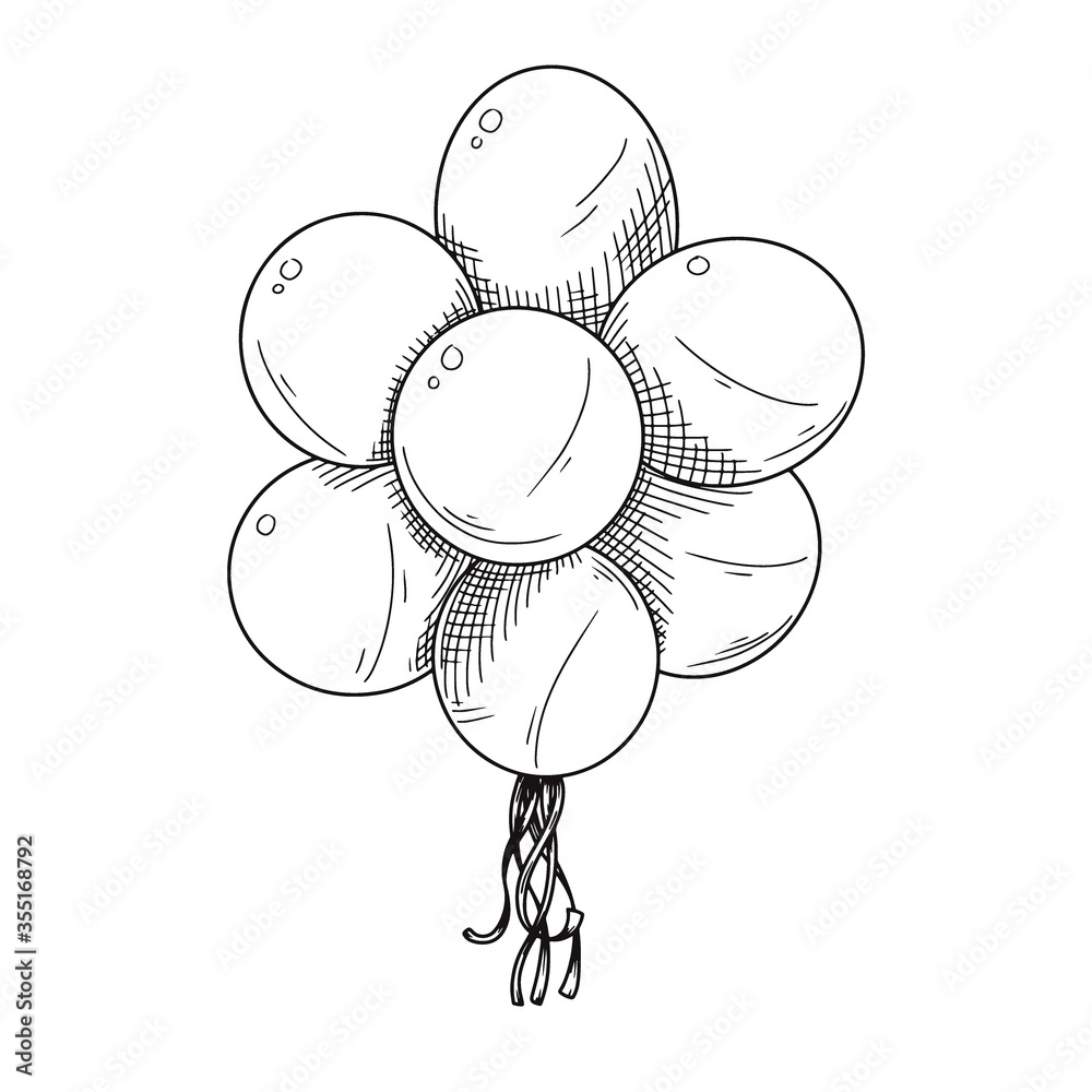 Wall mural different balloons. inflatable balls on a string. vector illustration