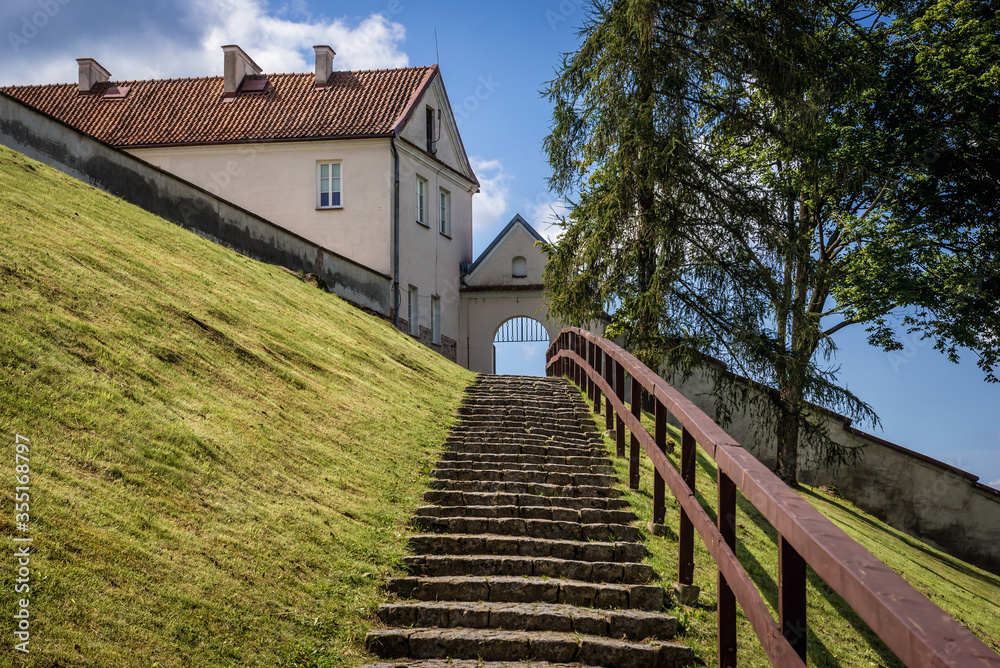 Poster Stairs to entrance of Camaldolese monastery complex on the Wigry Peninsula in Podlasie region of Poland