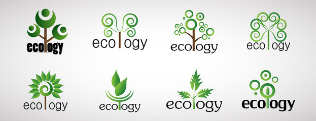 Collection Of Eco Tree And Organic Logo Set - Isolated On White Background - Vector. Eco And Organic Logo Useful For Tree Icon, Ecology Logo, Eco Symbol And Template Design. Ecology Tree Icons