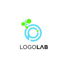 molecule initial Letter P Logo design , Lab Logo Design Element , Design Vector with Dots. - VECTOR
