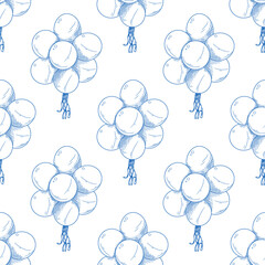 Seamless pattern. Different balloons. Inflatable balls on a string. Vector illustration