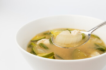 Miso stew on white background