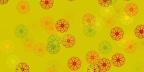 Light Green, Red vector doodle pattern with flowers.
