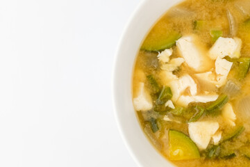 Miso stew on white background