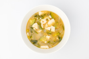 Miso stew on white background