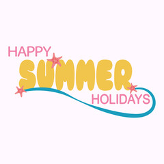 Summer vector illustration with hand lettering on a white background. Template badge, sticker, banner, greeting card or label.