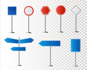 Set of road signs isolated on white background. Vector illustration