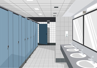 Clean Public Restroom interior design Illustration. Vector Illustration