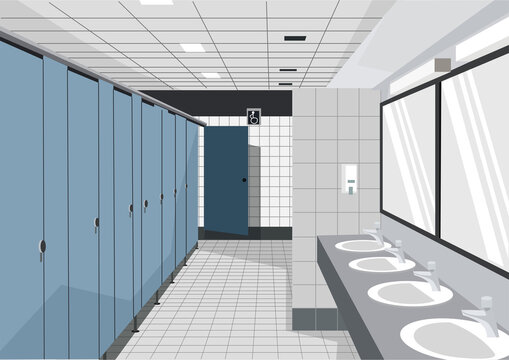 Clean Public Restroom interior design Illustration. Vector Illustration