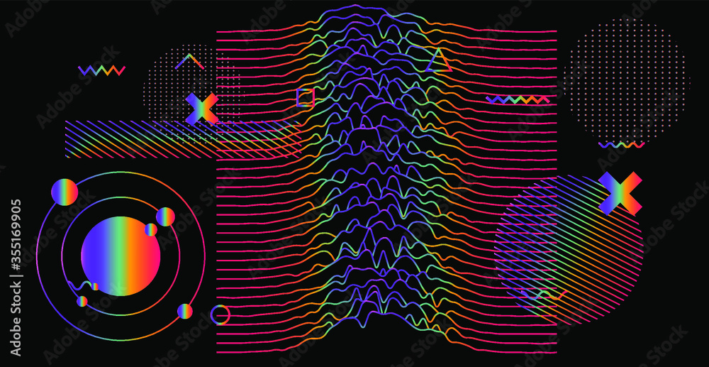 Poster Generative art and data visualization of Simplex or Perlin noise function. Abstract glitched background with geometric composition. Futuristic sci-fi illustration.