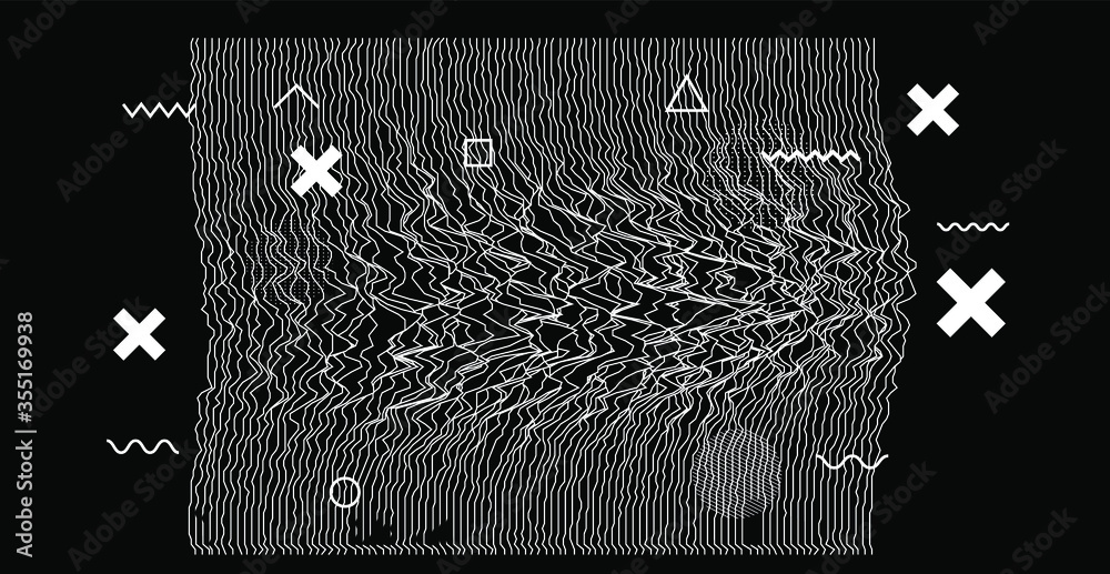 Poster Generative art and data visualization of Simplex or Perlin noise function. Abstract glitched background with geometric composition. Futuristic sci-fi illustration.