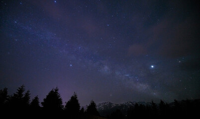 Fototapeta na wymiar Milky way and stars. Astrophotography shot was taken at Pokut Plateau, Rize, highlands of Karadeniz region of Turkey 