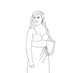 Half body portrait of a young curvy woman wearing bikini and pareo, body positive illustration.
