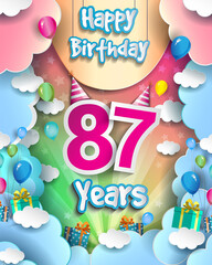 87th Years Birthday Design for greeting cards and poster, with clouds and gift box, balloons. design template for anniversary celebration.