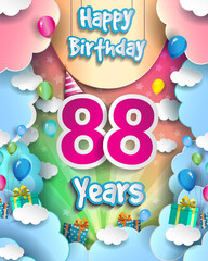 88th Years Birthday Design for greeting cards and poster, with clouds and gift box, balloons. design template for anniversary celebration.