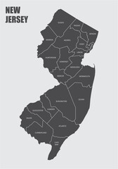 New Jersey county map - obrazy, fototapety, plakaty