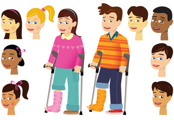 Children with leg plaster casts