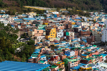 Gamcheon cultural village. Colorful painted houses built on a hill. Neighborhood built by immigration after Korean civil war. Artists neighborhood after rehabilitation. Busan, South Korea, Asia