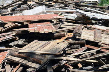 a pile of construction waste on the street.