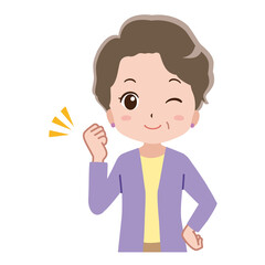 ガッツポーズをするおばあちゃんのイラスト