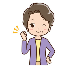 ガッツポーズをするおばあちゃんのイラスト