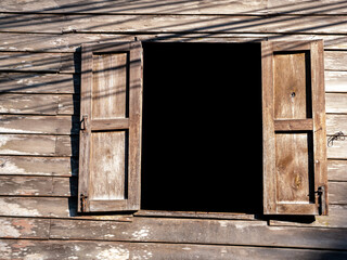 Old Native Wooden Wall with Two Open Windows