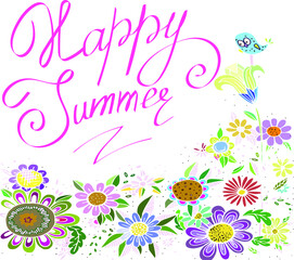 happy summer card with flowers