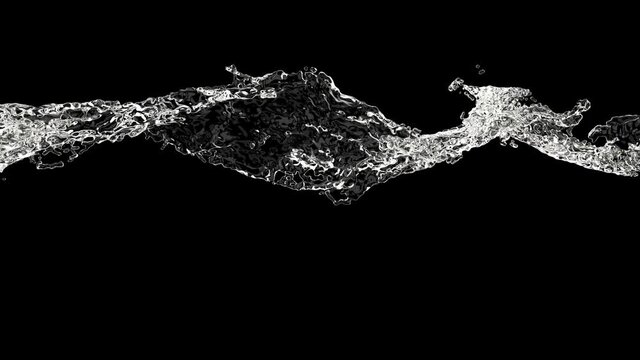 Stream jet water in abstract style on dust black background. Abstract liquid shape. 4k